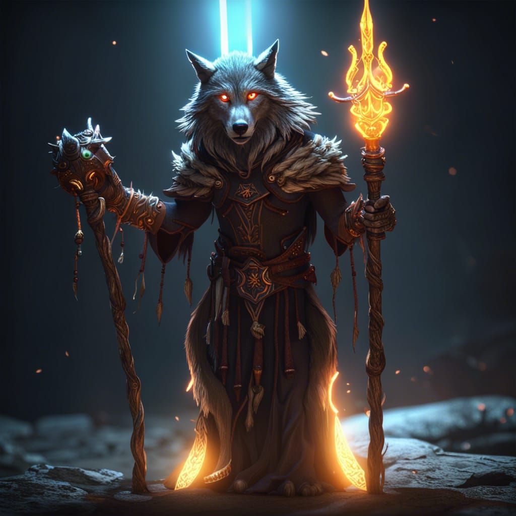 Wolf Priest with Glowing Staff: 3D Game Cinematic