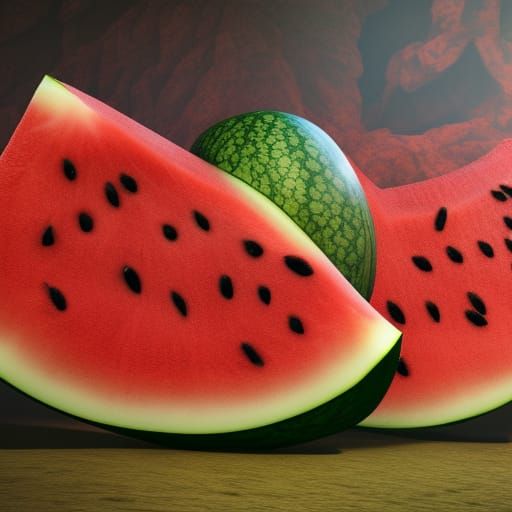 Uncut Watermelon in Detailed Fantasy Concept Art