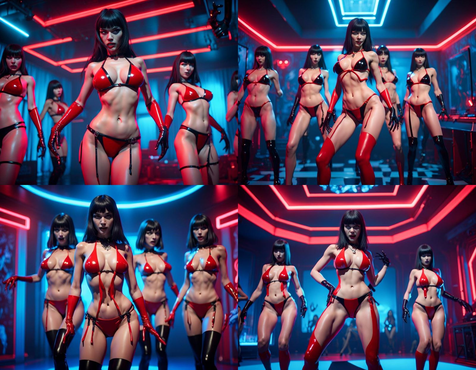 Vampirella Clones Dancing in a Neon Lit Room