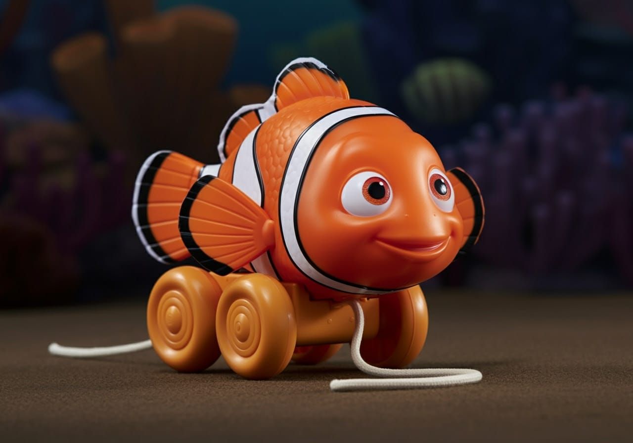 Disney-Style Clown Fish Toy in Whimsical Storybook Aesthetic
