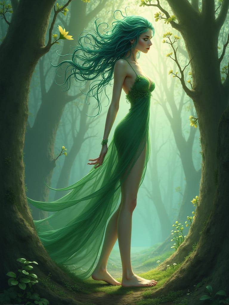 Ethereal Dryad in Mystical Forest