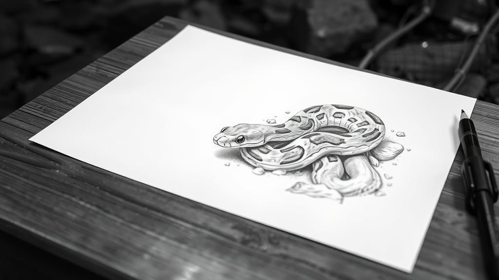 Detailed Pencil Drawing of Copperhead in Forest