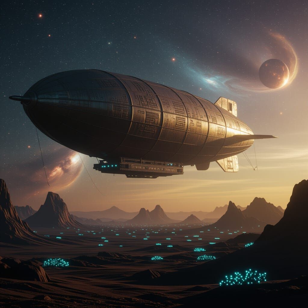 Antique Airship Navigates Cosmic Nebula