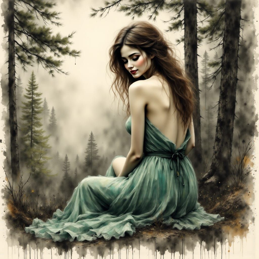 Norse Goddess in Charcoal Sketch Style