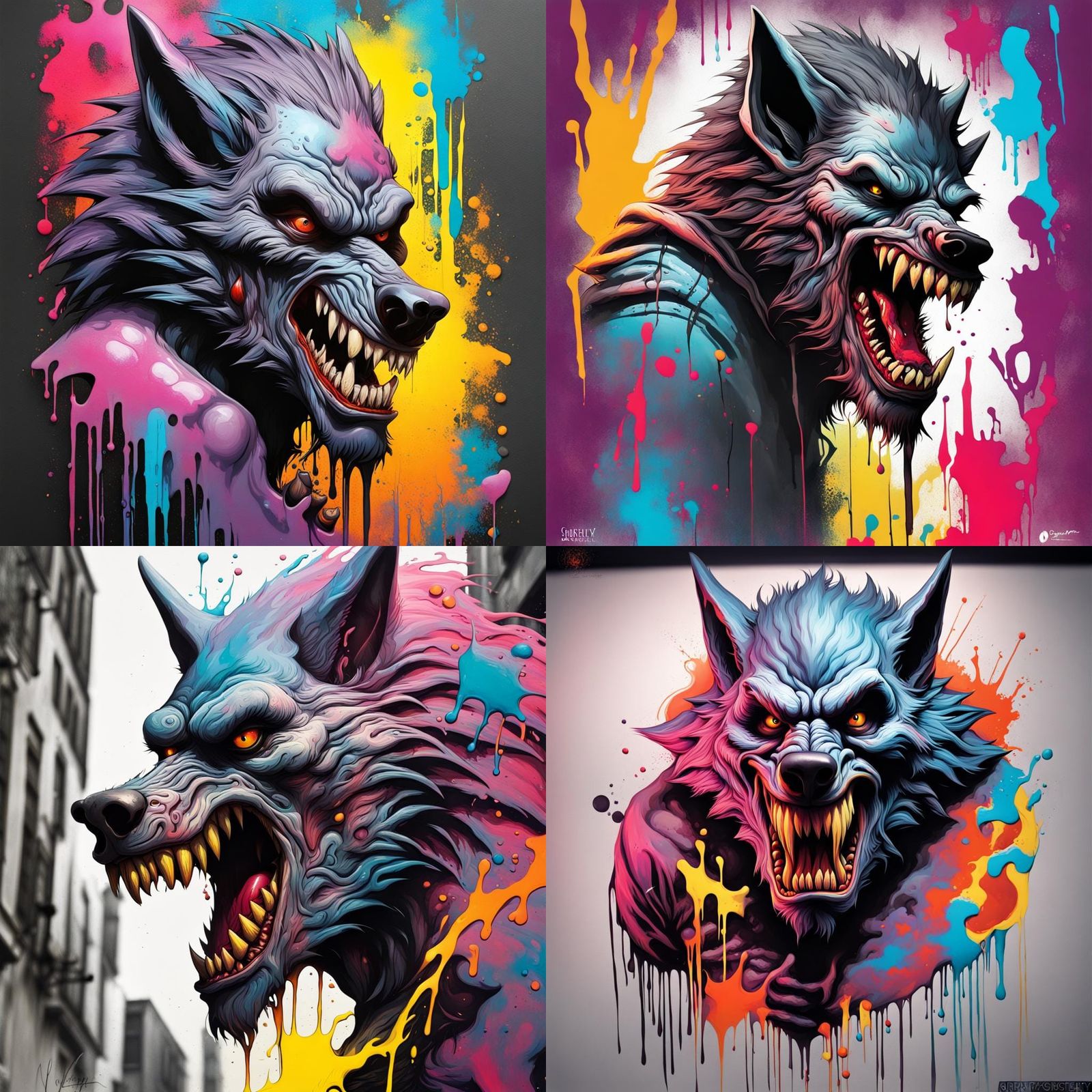 Colorful Graffiti Art Werewolf in Spray Paint Style