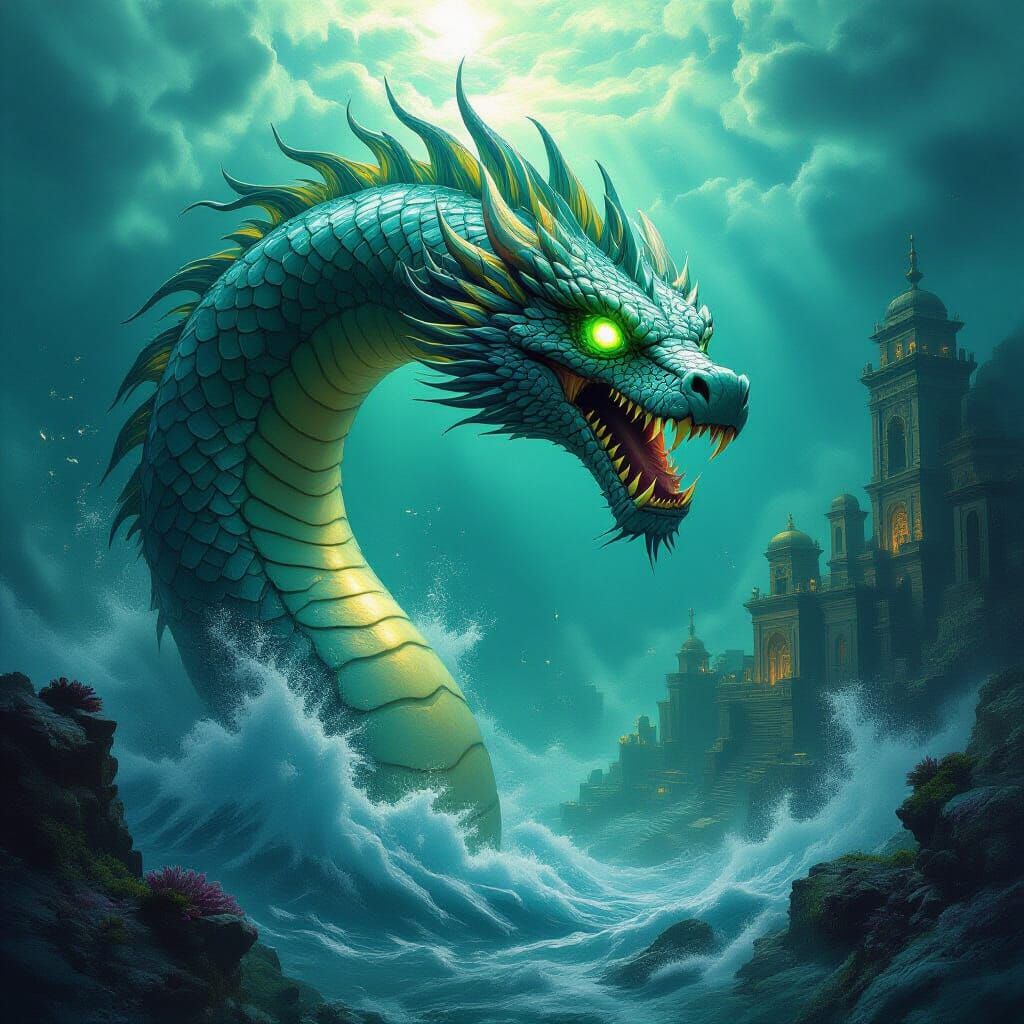 Jade Sea Serpent Emerges from Sunken City