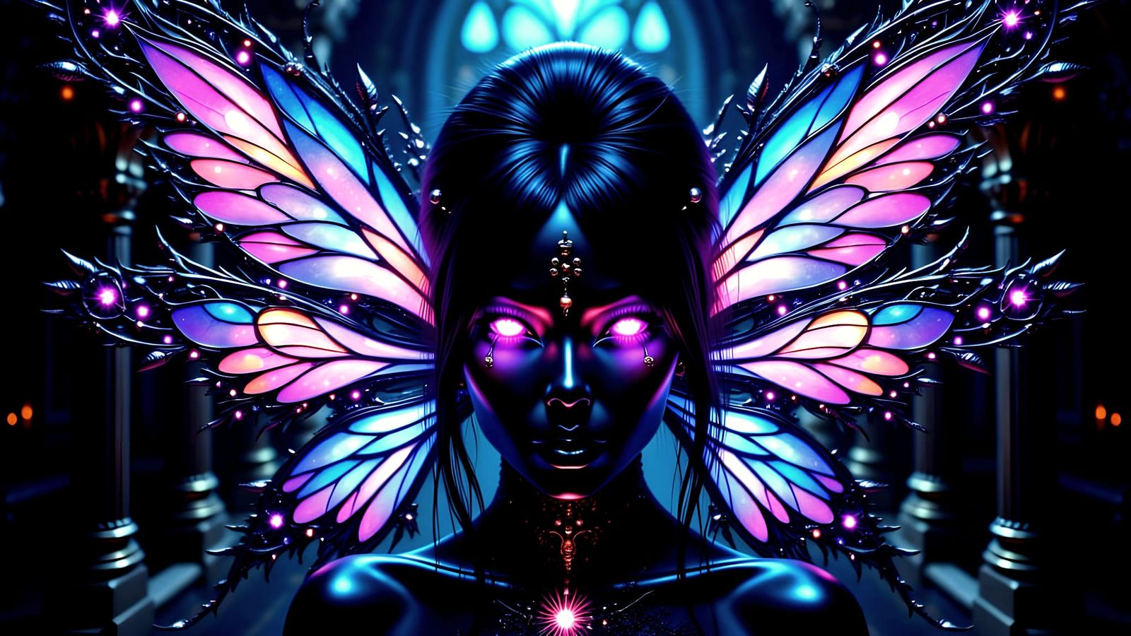 Gothic Fairy Art with Luminous Chrome Elegance