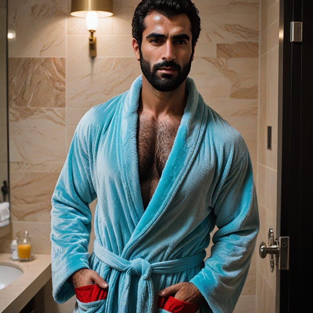 Handsome Arab Man in a Bathrobe, Revealed in All His Glory