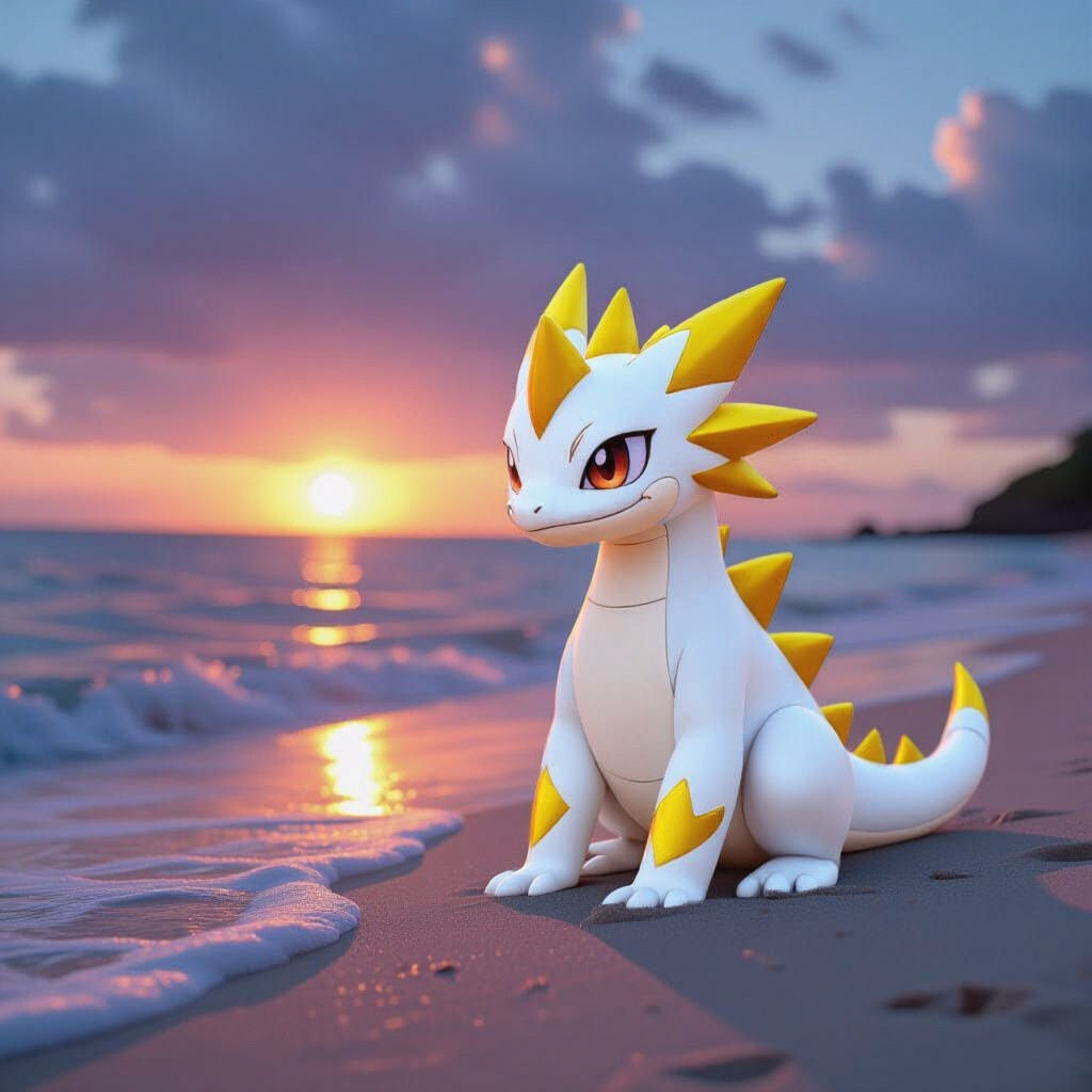 Jangmo-o at Twilight on Alolan Beach