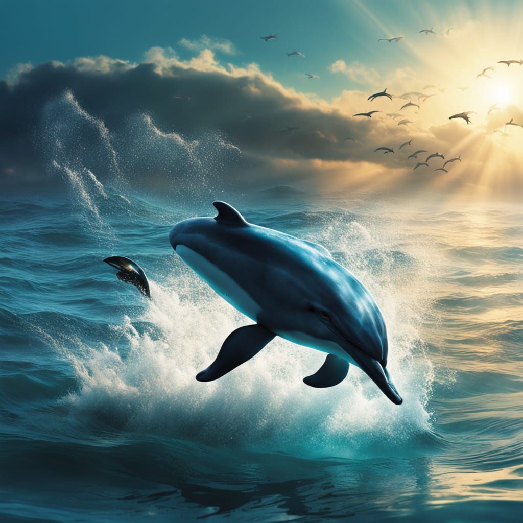 Surreal Oceanic Encounter: Hyperrealistic Dolphins and Wetsu...