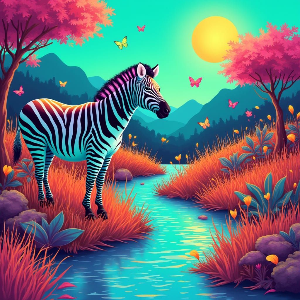 Vibrant Neon Garden with Rainbow Accents and Whimsical Creat...