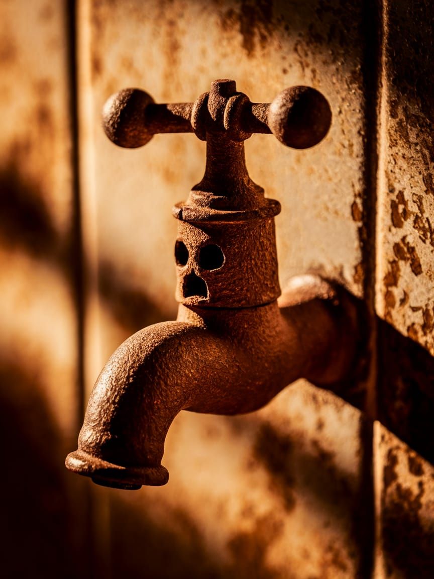 Eerie Faucet Portrait in High-Contrast Macro
