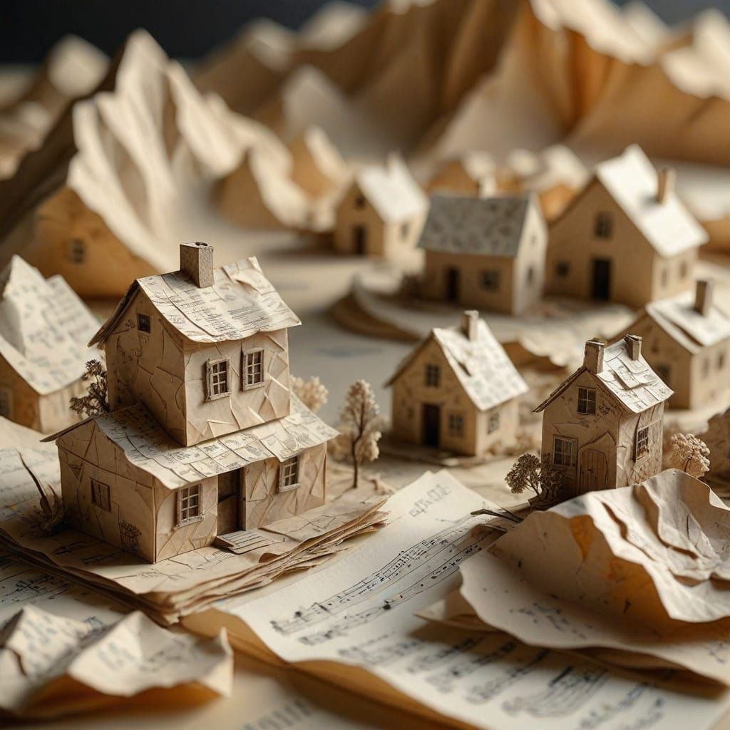 Miniature Paper Village with Musical Accents