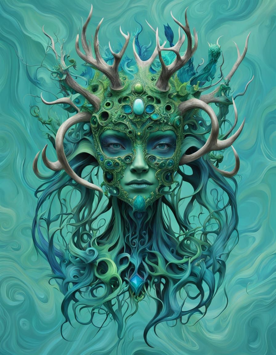 Avant Garde Abstract Sculpture with Opal Antler Crown