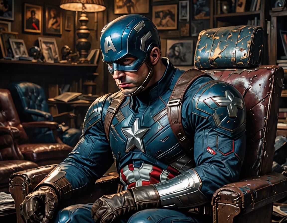 Despairing Captain America Portrait in Comic Book Style