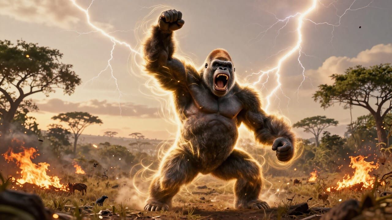 Hype Gorilla Screaming in Jungle with Golden Aura