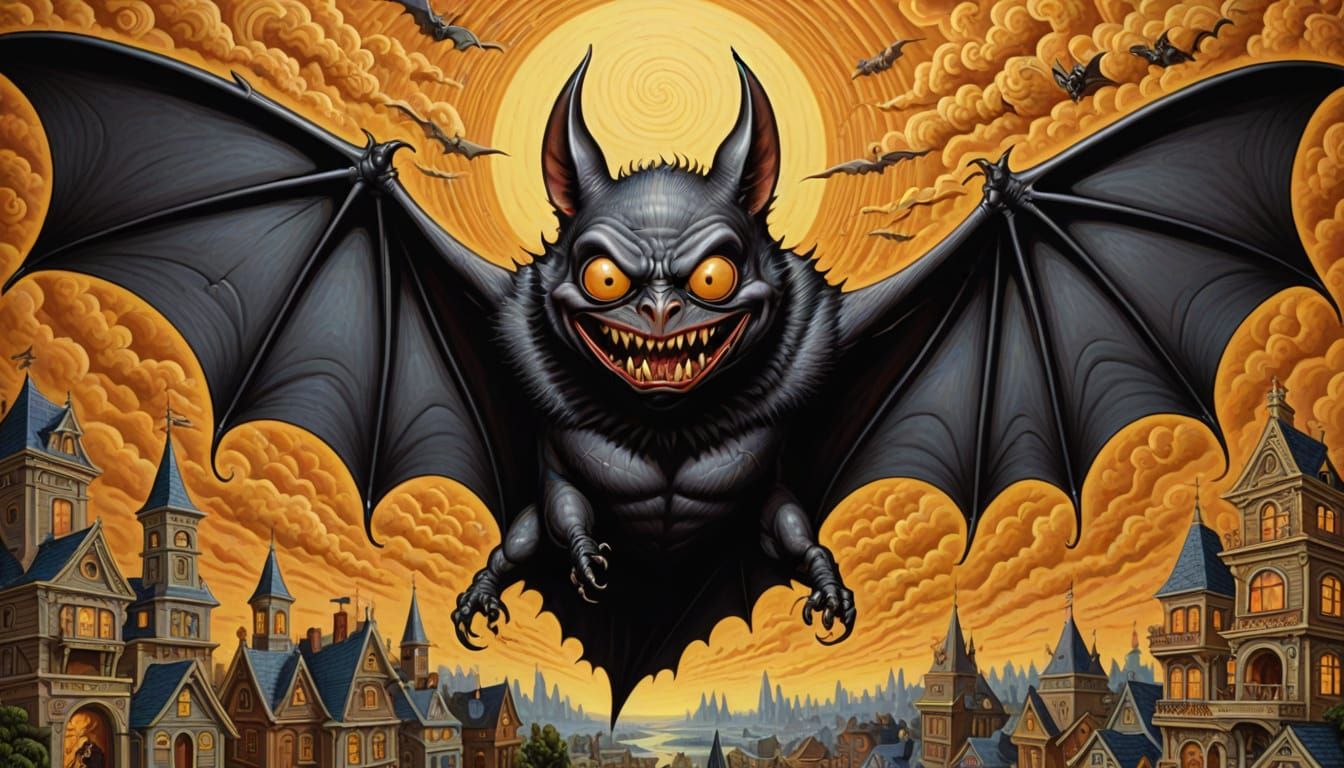 Giant Bat in Lowbrow Art Style