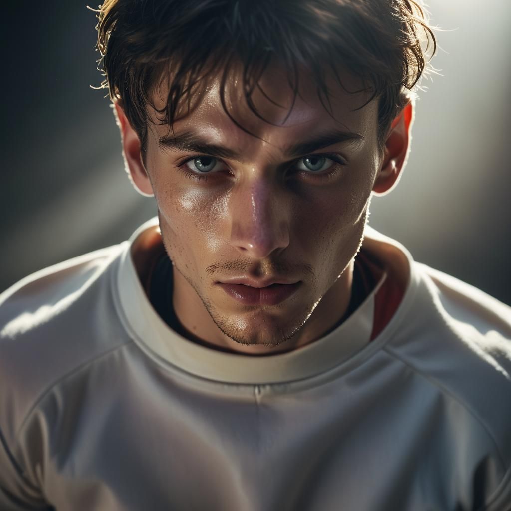 Sweaty Fencer in Moody, High-Contrast Fashion Shot