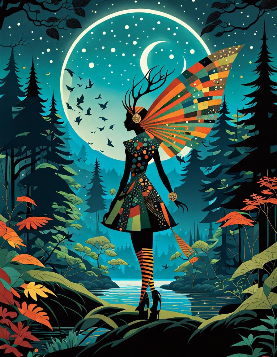 Enchanted Forest of Eldritch Creatures in Expressionist Styl...