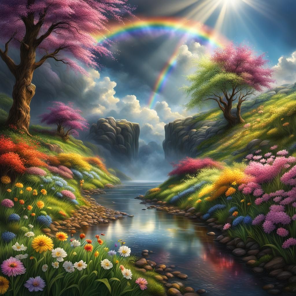 Hyperrealistic Rainbow Splash Art: Spring Glimpses