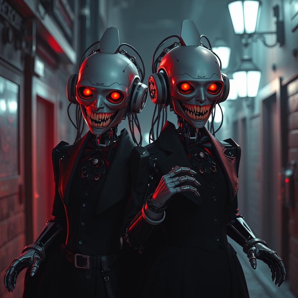 Gothic Android Vampire Twins in Biomechanical Style