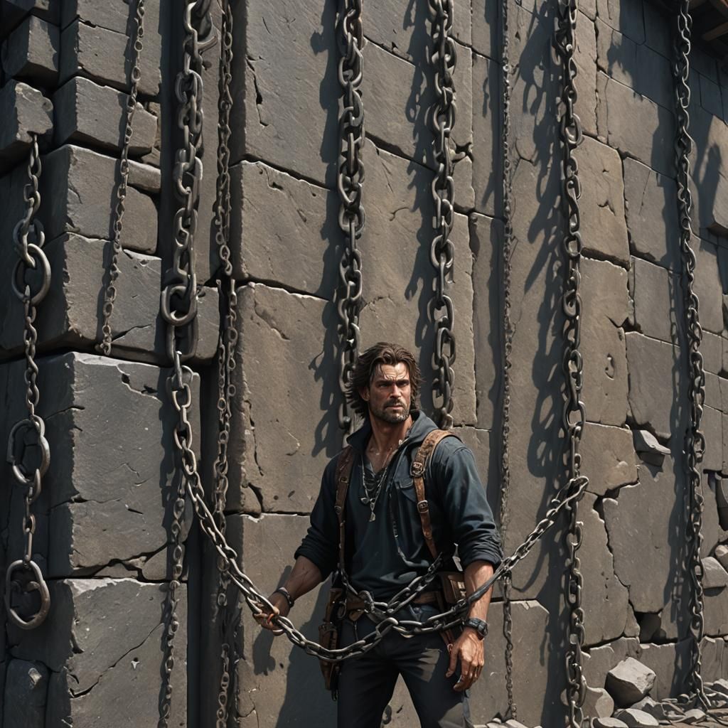 Chained Figure in Dark Fantasy Landscape, 8K