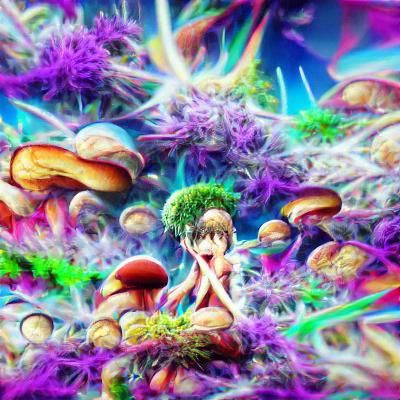 Psychedelic Anime Galaxy with Marijuana and Mushrooms