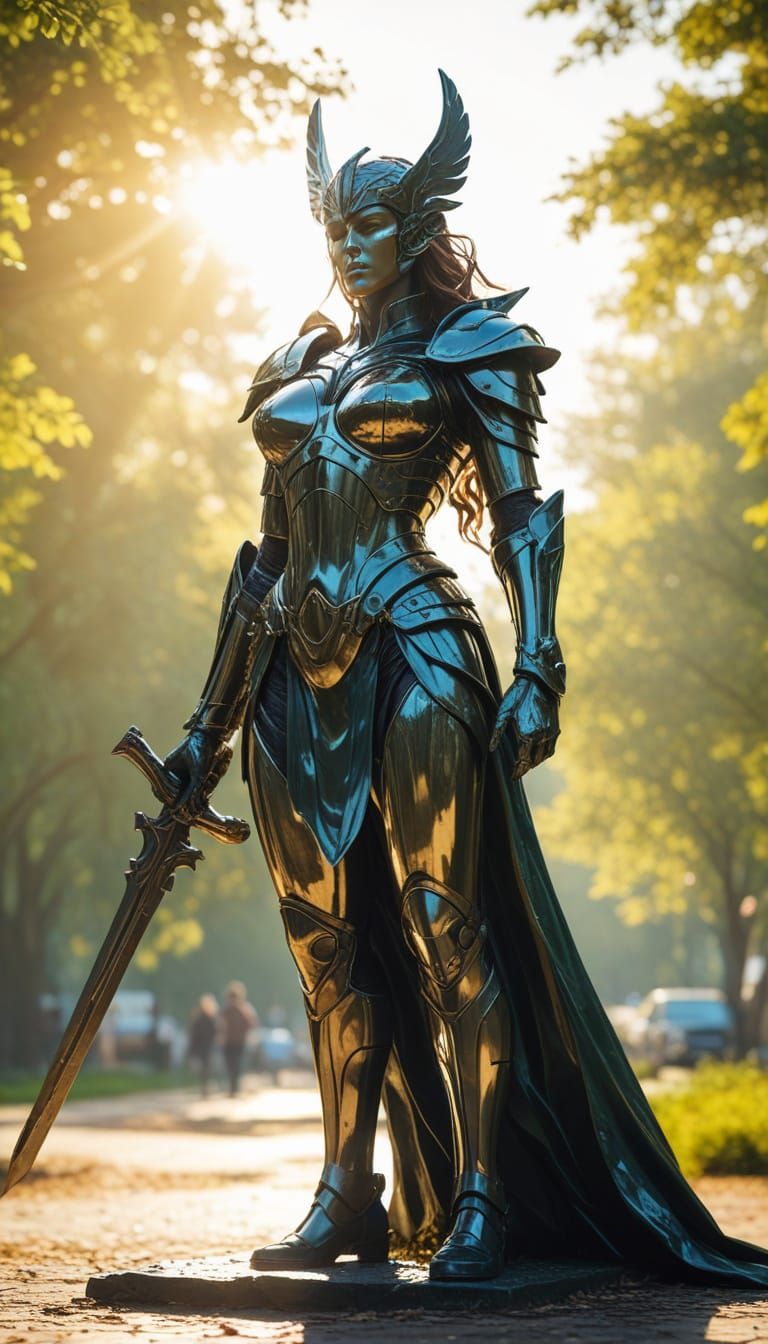 Melting Valkyrie Statue in Surreal Oil Painting