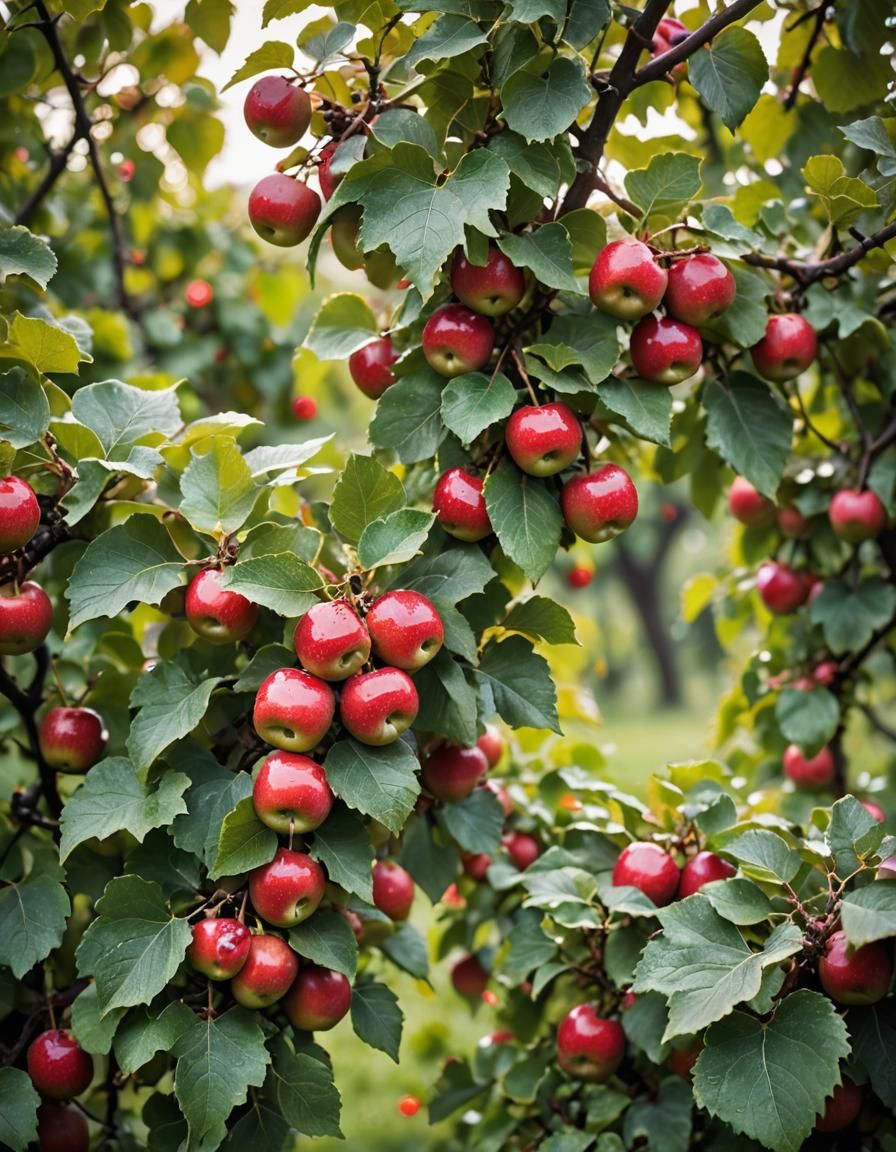 Macro Shot of Apple Tree with Dew
