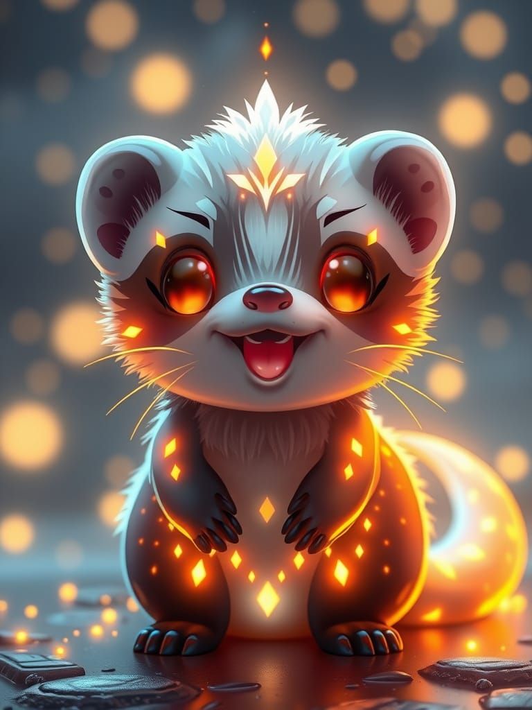 Chibi Ferret Radiating Gilded Patterns in Celestial Style