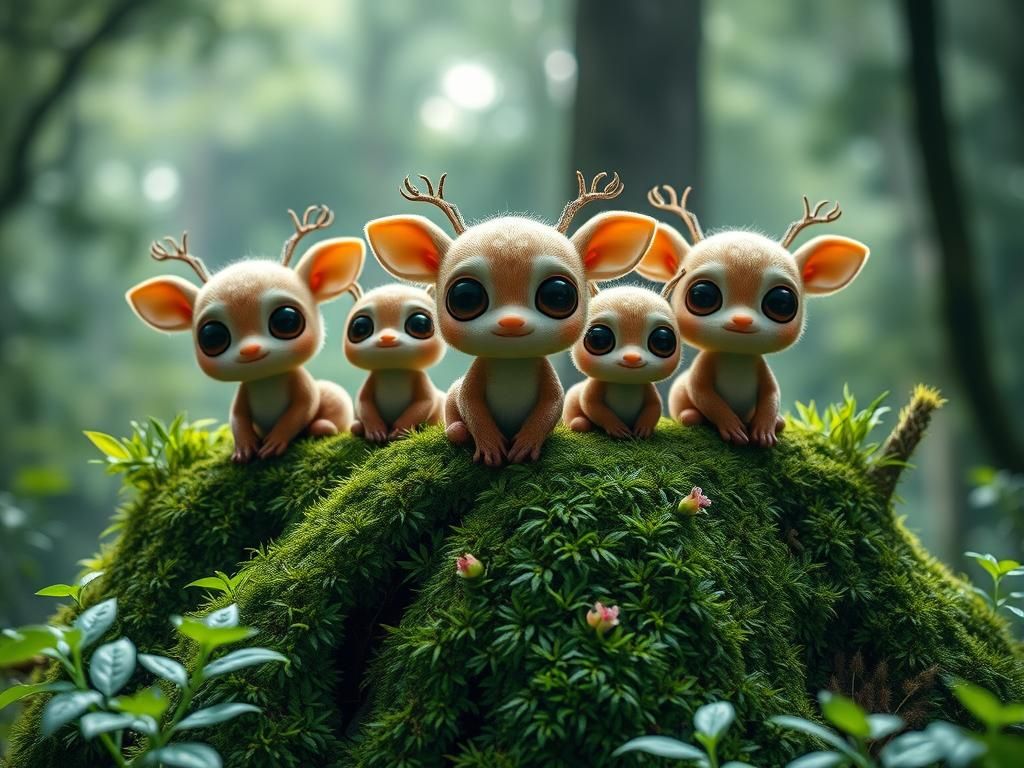 Cute Kodama in Lush Forest, Macro Photograph