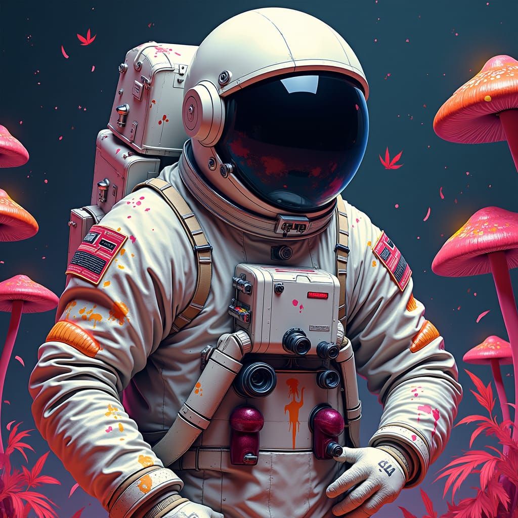Astronaut in Trippy Space with Psychedelic Elements