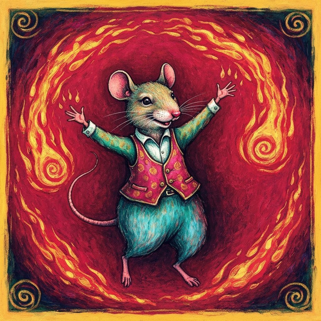 Whimsical Mouse Dancing with Fire in Surreal Style