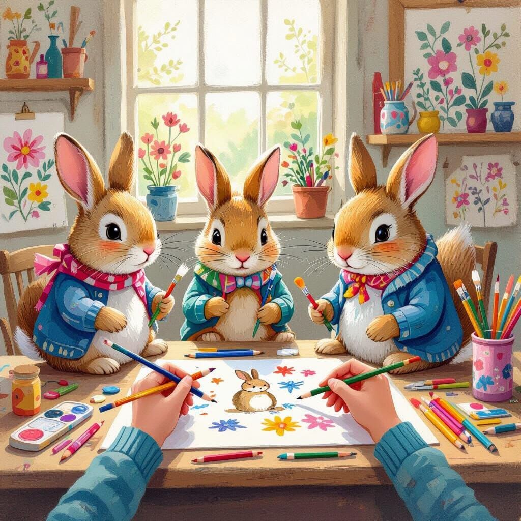 Whimsical Animals Creating Art in a Colorful Studio
