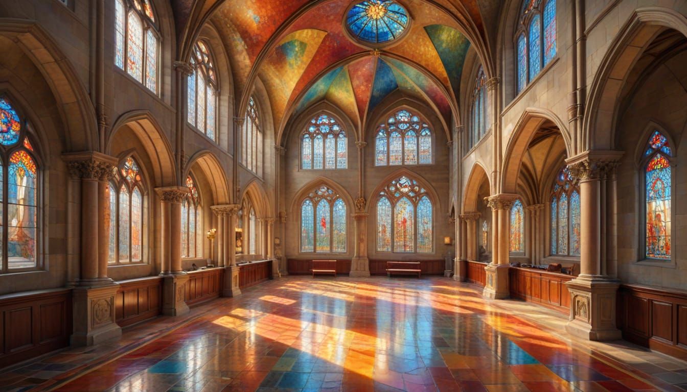 Cathedral Interior in Watercolor Book Illustration Style