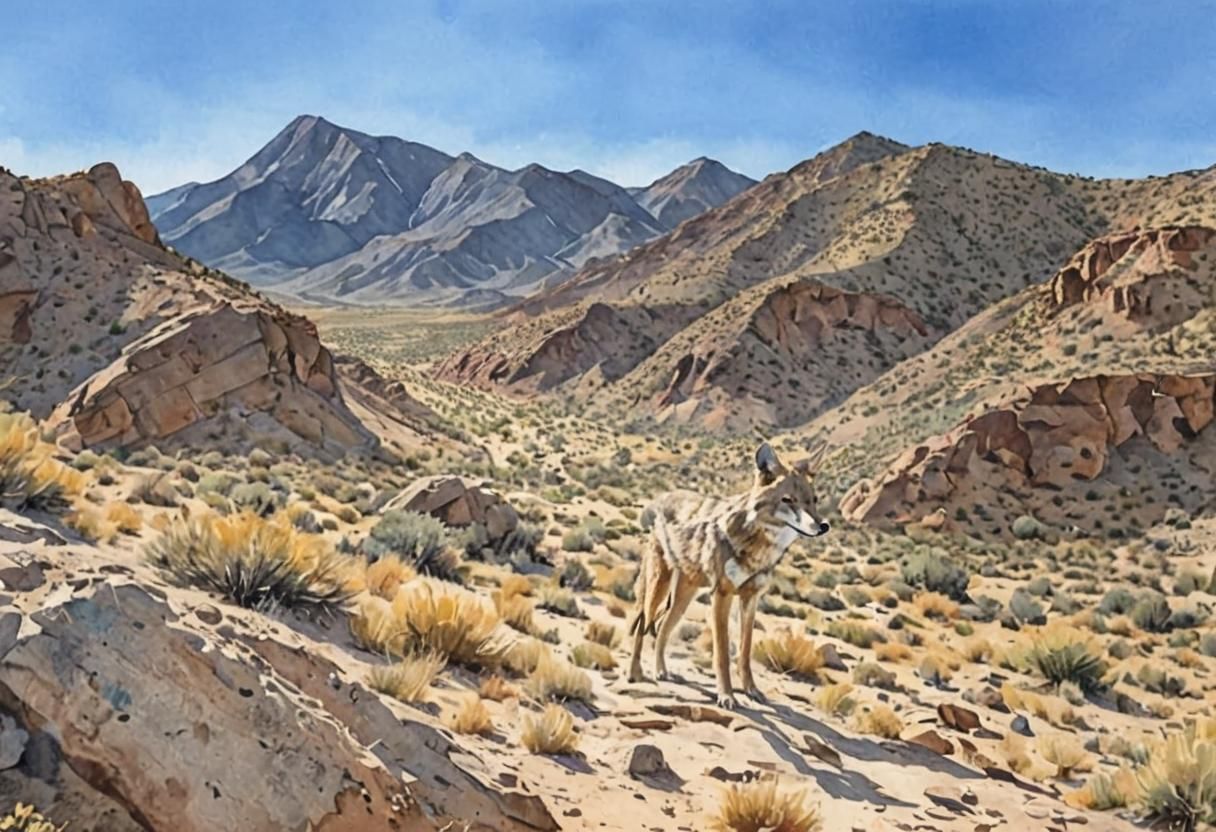 Watercolor Coyote in Natural Habitat