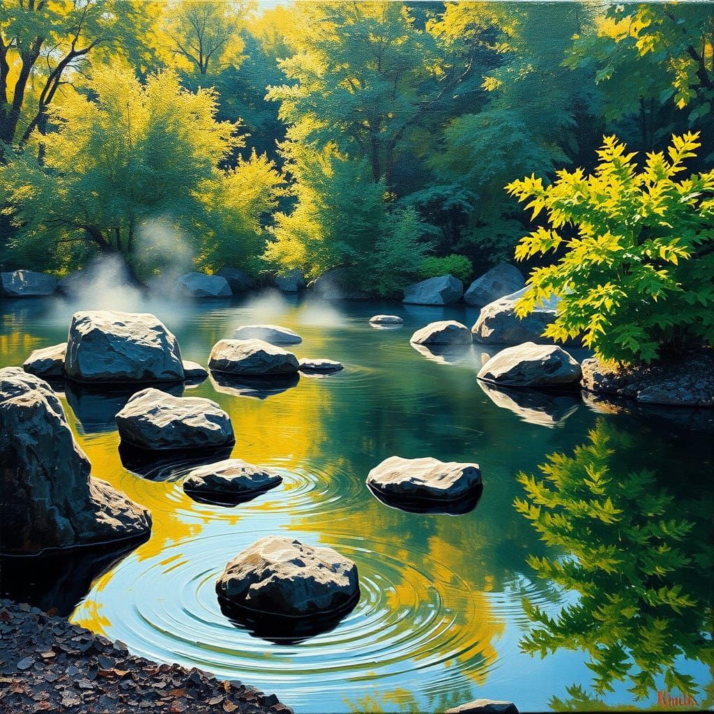 Zen Garden Serenity in Impasto Oil Painting Style