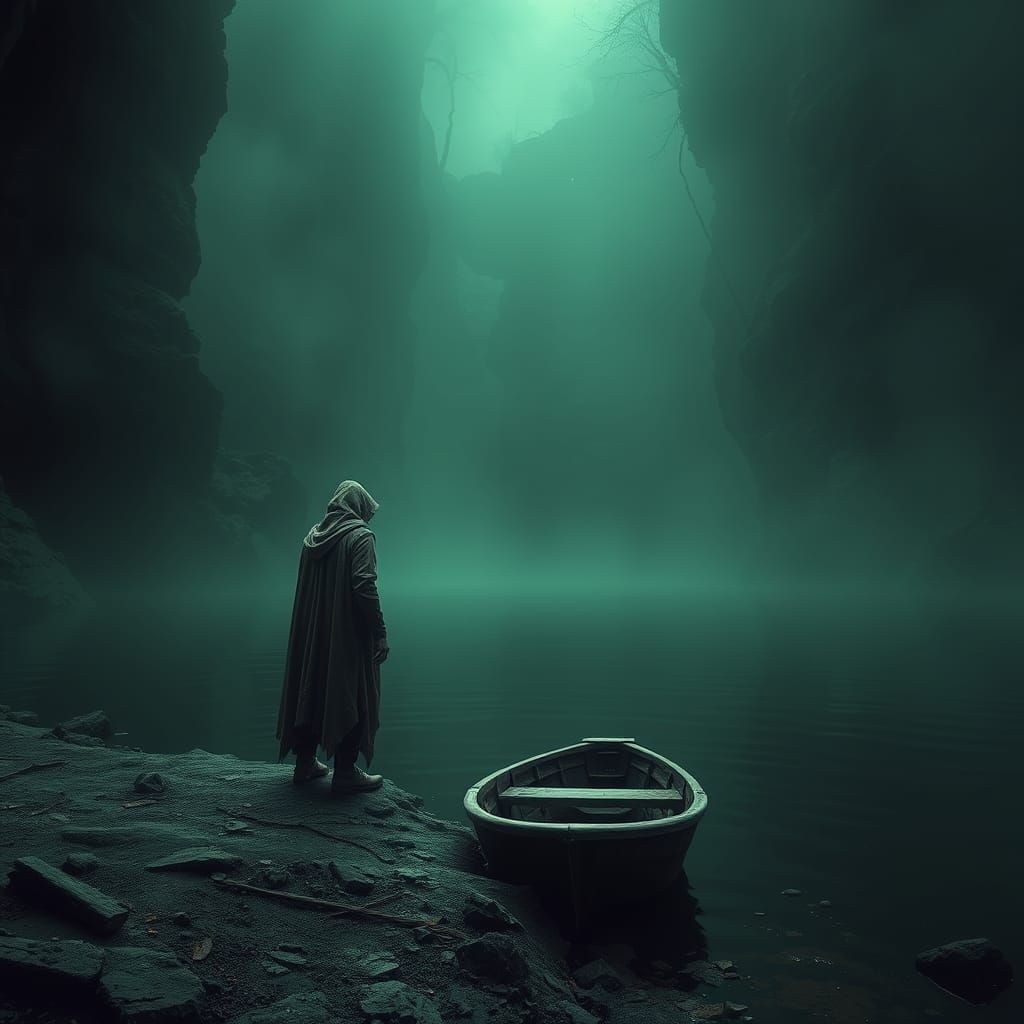 Dark Fantasy Figure on the Edge of a Haunted Lake