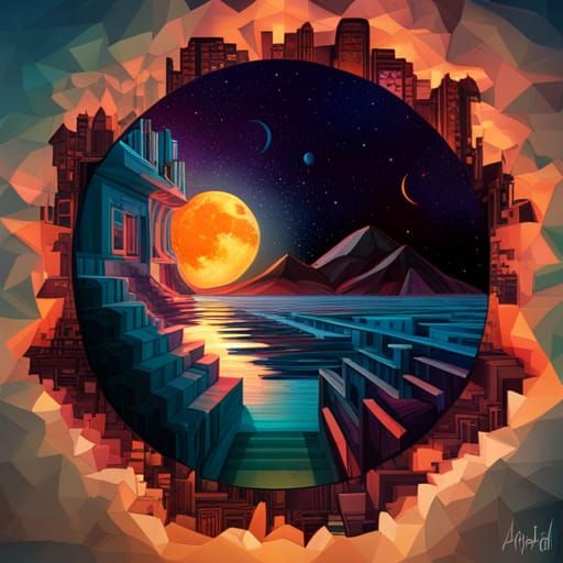 Surreal Sunset Mindscape in Steampunk Dystopian Style