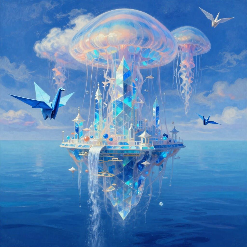 Dreamlike Sapphire City Above Azure Ocean