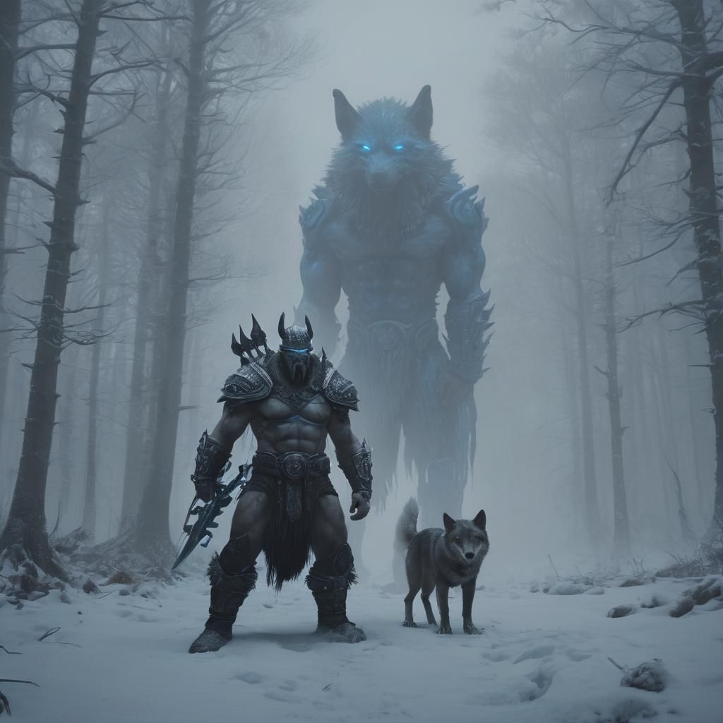 Cybernetic Viking Berserker with Wolf and Fox