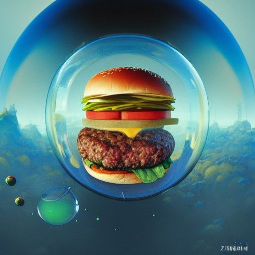 Cheeseburger in a Bubble: Hyperdetailed Digital Art