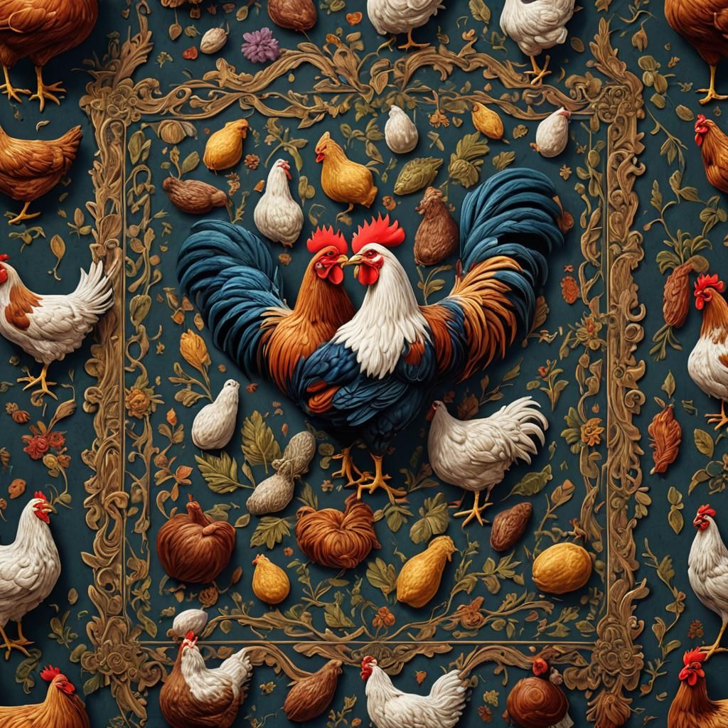 Detailed Chicken Rug in Fantasy Concept Art Style