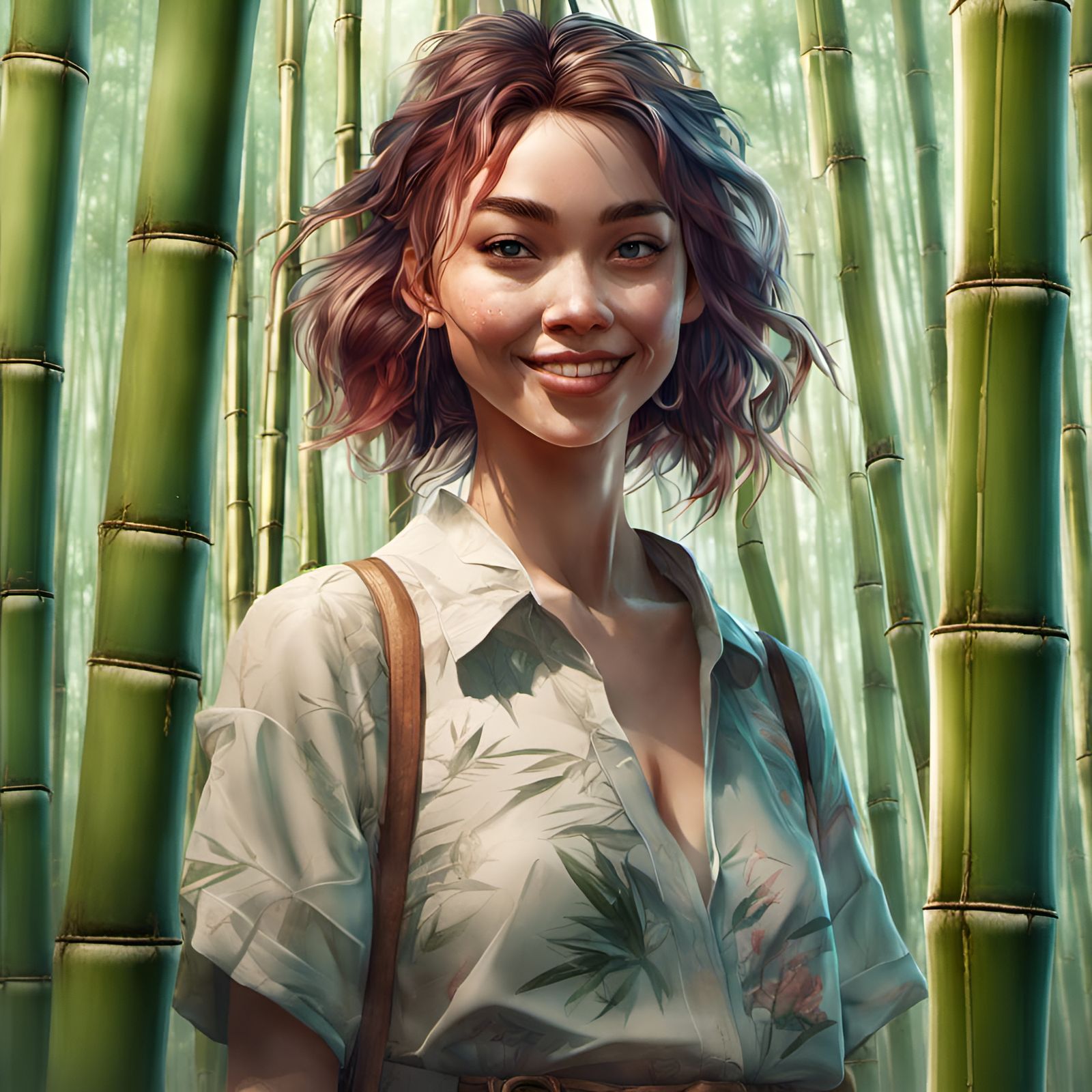 Bamboo Beauty: A Digital Portrait in 3D Style