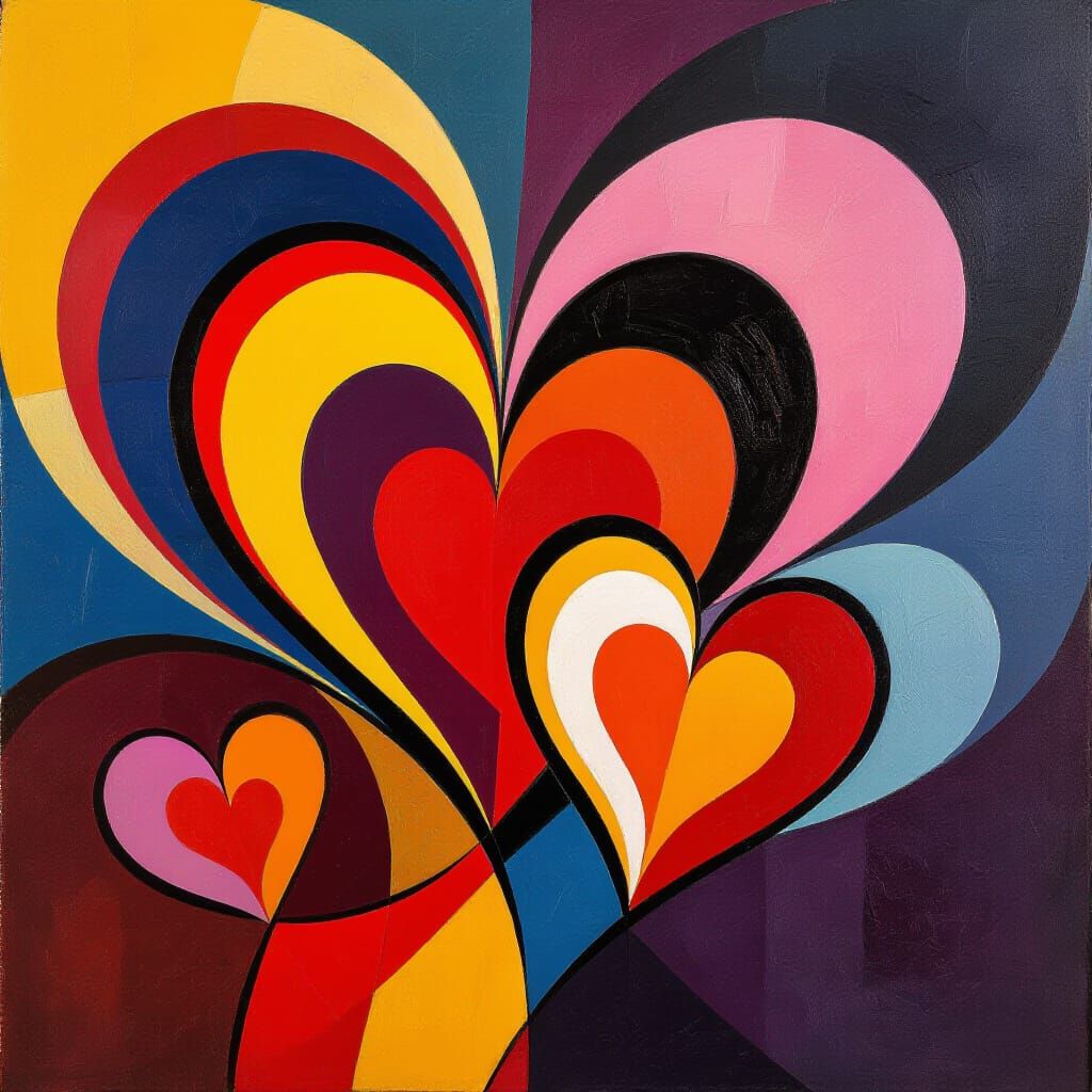 Vibrant Abstract Hearts in Expressionist Style
