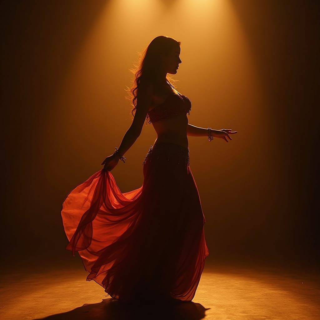 Belly Dancer Shimmy in Dramatic Golden Light