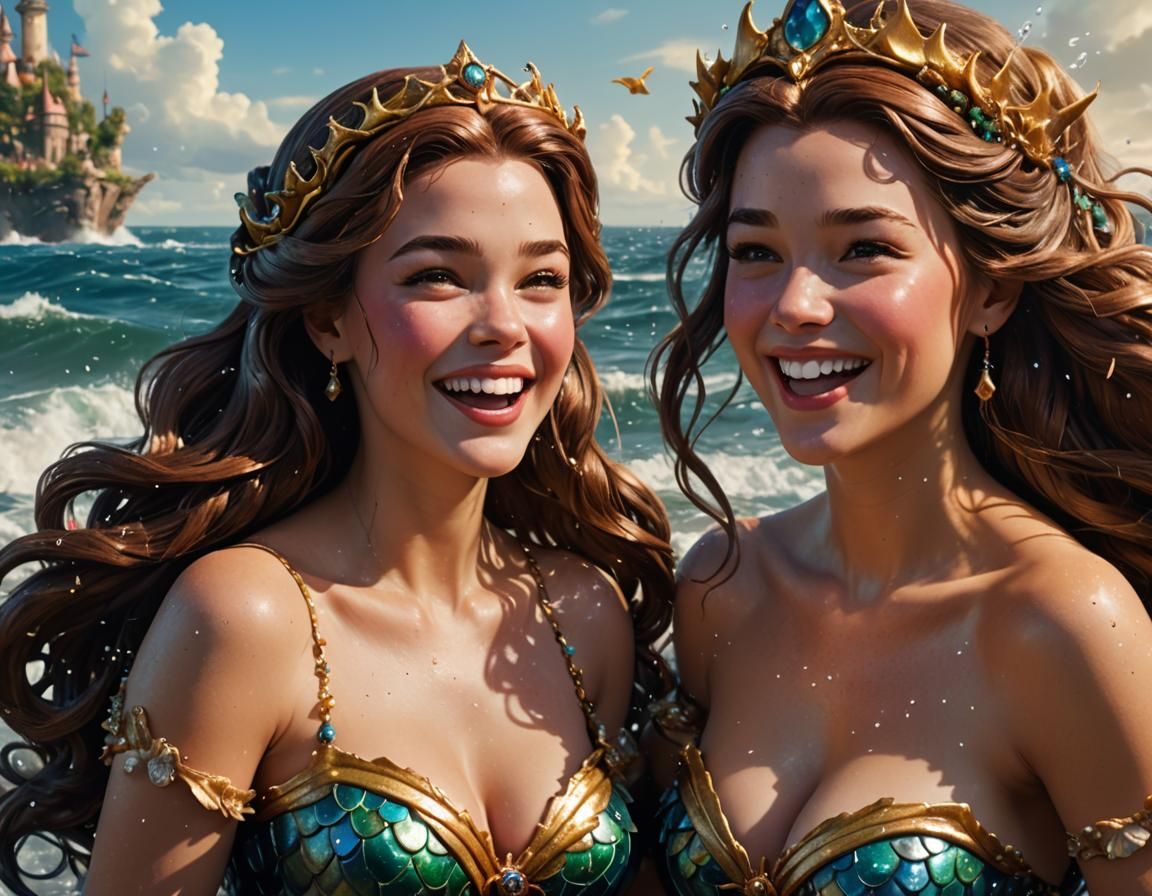Belle Mermaid Laughing, Detailed Fantasy Concept Art
