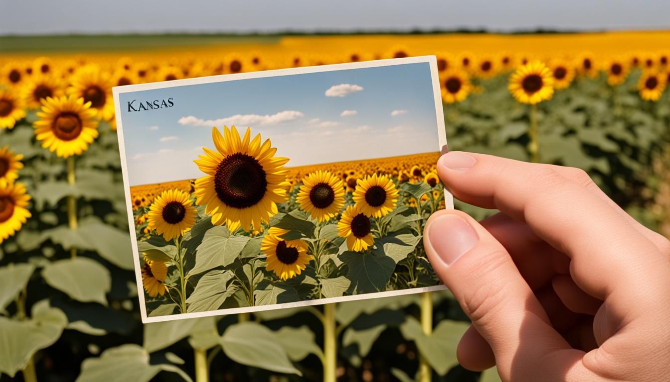 Vintage Kansas Sunflower Postcard in Hand