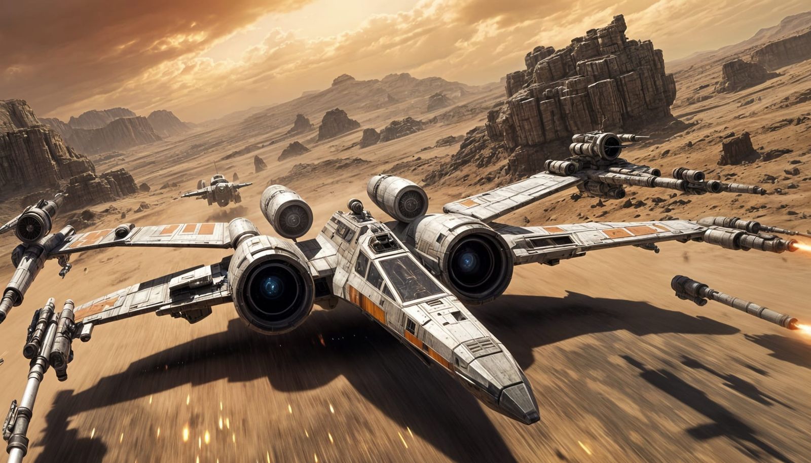 X wing fighter in pursuit