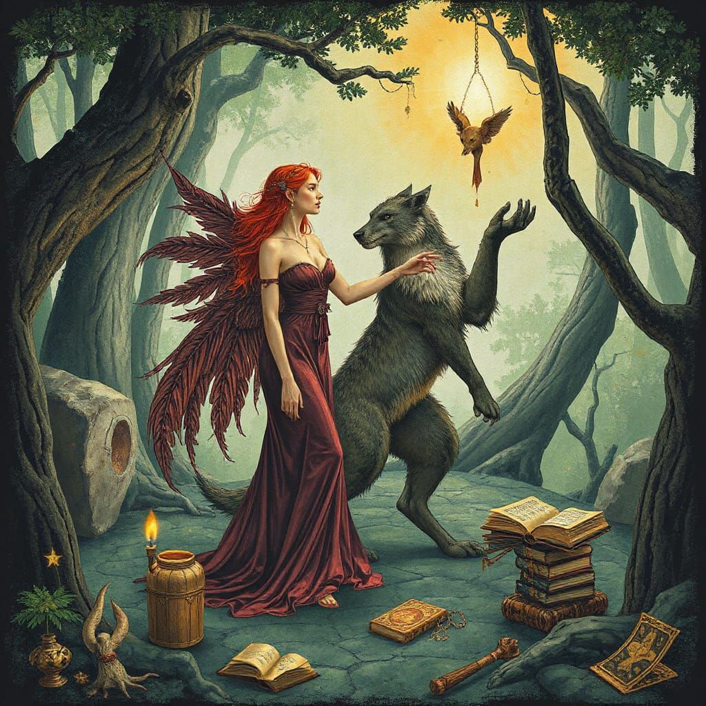 Circe the Enchantress in Mystical Forest, Klimt Style